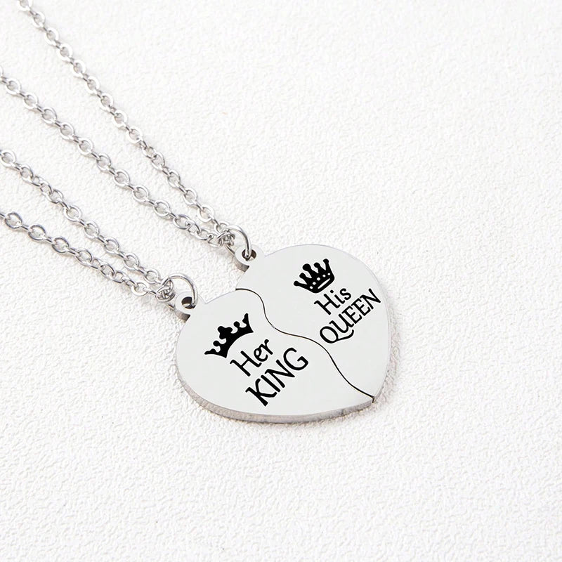 Her King His Queen Stainless Steel Pendant Necklace
