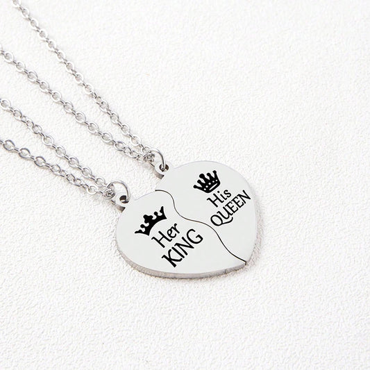 Her King His Queen Stainless Steel Pendant Necklace
