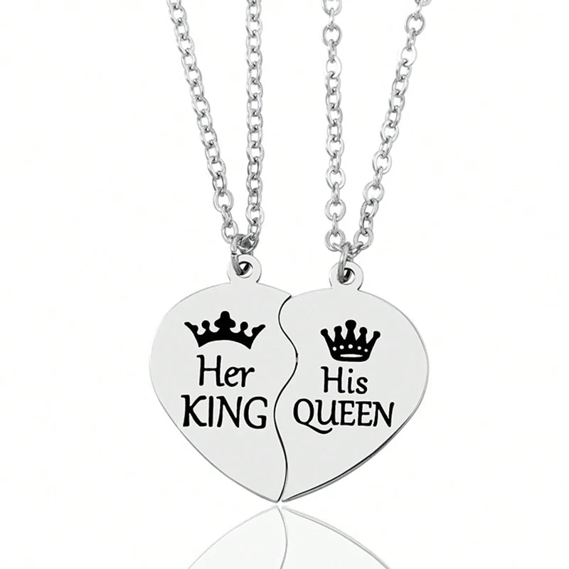Her King His Queen Stainless Steel Pendant Necklace