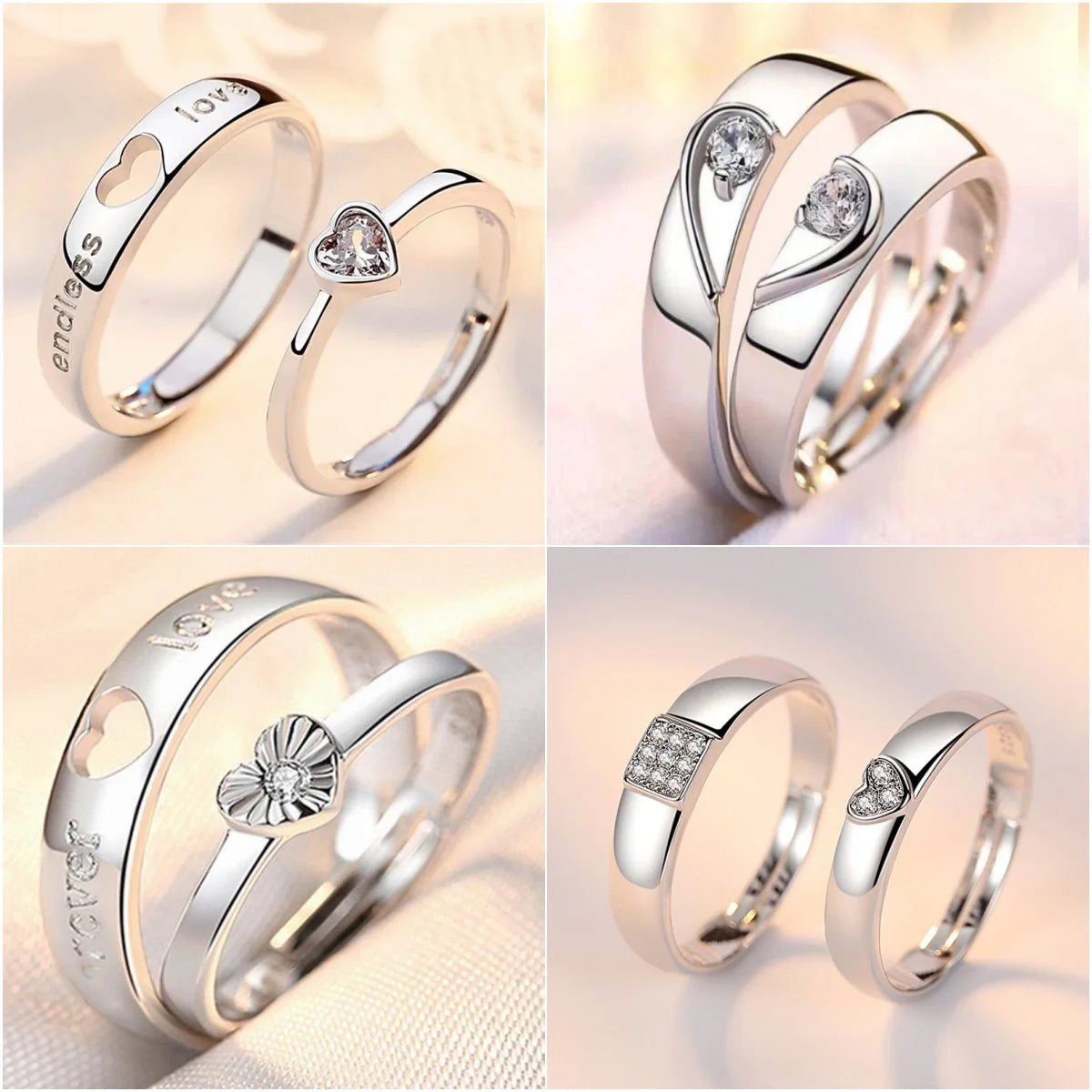 Zircon Heart Matching Ring For Women Men